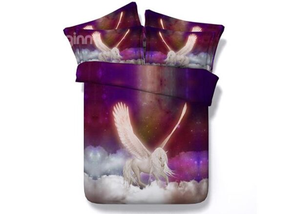 White Flying Horse Print 4-Piece Duvet Cover Sets