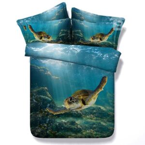 Swimming Turtle Blue Ocean Print 4-Piece Duvet Cover Sets