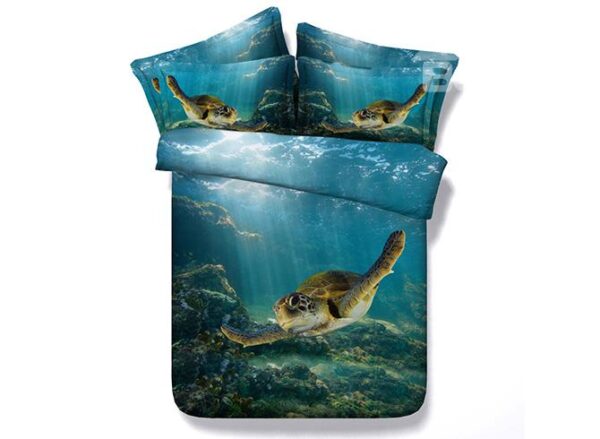 Swimming Turtle Blue Ocean Print 4-Piece Duvet Cover Sets