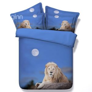 Moonlight Crouched Lion Blue 4-Piece Duvet Cover Sets