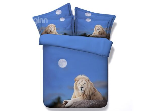 Moonlight Crouched Lion Blue 4-Piece Duvet Cover Sets