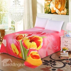100% Cotton Bright Yellow Tulip with Pink Ground Printed Sheet