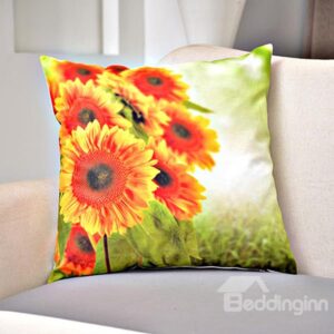 Bright Yellow Sunflowers Print Plush Throw Pillow