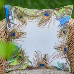 Pretty Peacock Feather Print Plush Throw Pillow