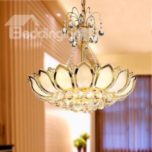 Fantastic Golden Lotus Design Crystal Pendant Light