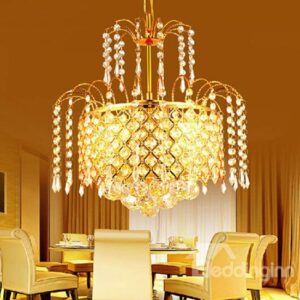 Gorgeous Stainless Steel Crystal Decoration Golden Living Room Pendant Light