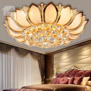 Stunning Golden Lotus Design Crystal Flush Mount