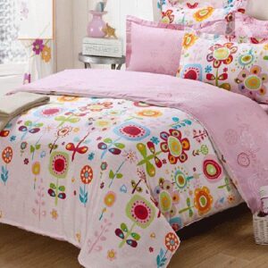 Lovely Colorful Flowers Pattern Kids Cotton Duvet Cover Sets