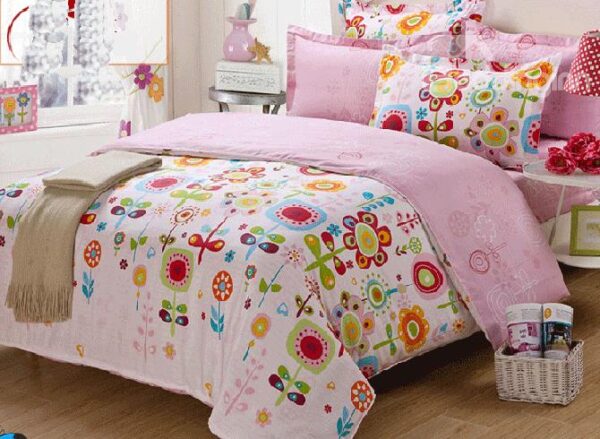 Lovely Colorful Flowers Pattern Kids Cotton Duvet Cover Sets