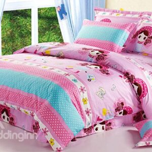 Sweet Girls and Polka Dot Pattern Kids Cotton Duvet Cover Sets