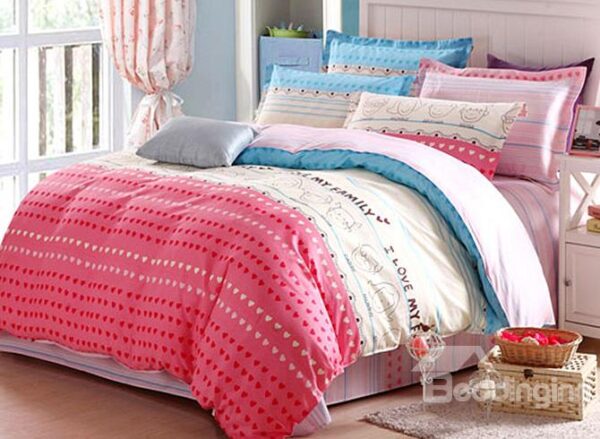 Super Lovely Tiny Heart Shape Pattern Kids Cotton Duvet Cover Sets
