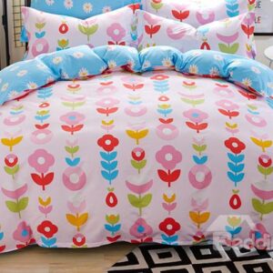 Fresh Pink Flowers Pattern Kids Cotton Duvet Cover Sets