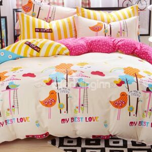 My Best Love Birds Pattern Kids Cotton Duvet Cover Sets