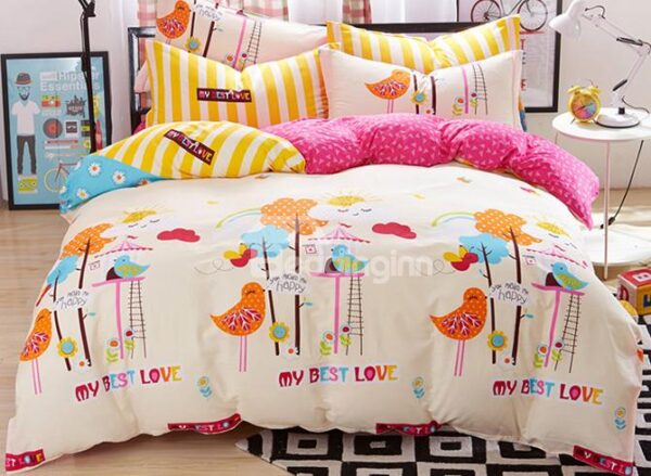 My Best Love Birds Pattern Kids Cotton Duvet Cover Sets