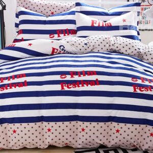 Stripes Pattern and Cute Letters Print Kids 100% Cotton Duvet Cover Set
