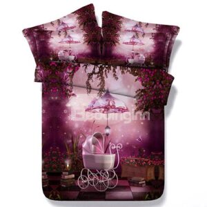 Dreamlike Rosy Garden Scenery Print 5-Piece Comforter Sets