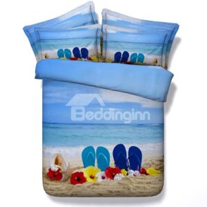 Leisurely Beach and Sea Scenery Print 5-Piece Comforter Sets