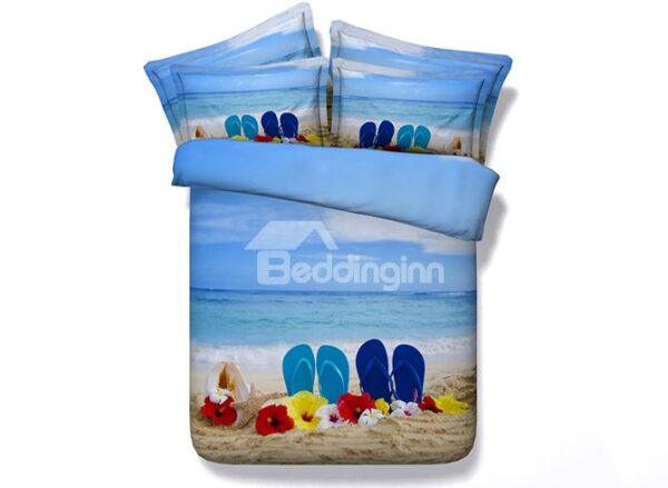 Leisurely Beach and Sea Scenery Print 5-Piece Comforter Sets