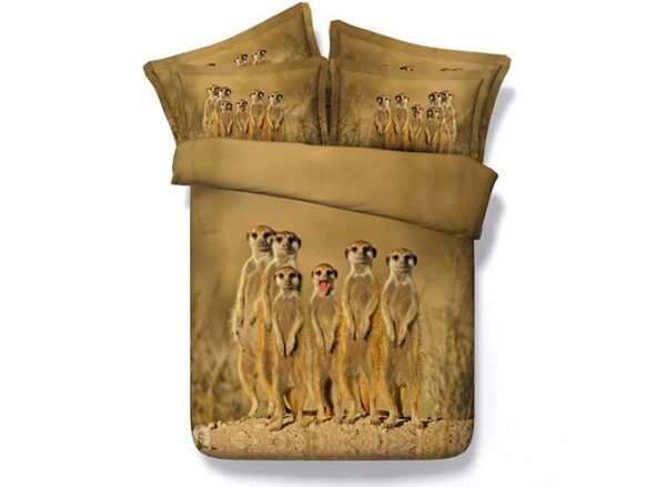 Adorable Standing Animals Print Brown 5-Piece Comforter Sets