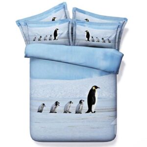 A Group of Cute Penguins Print Light Blue 5-Piece Comforter Sets