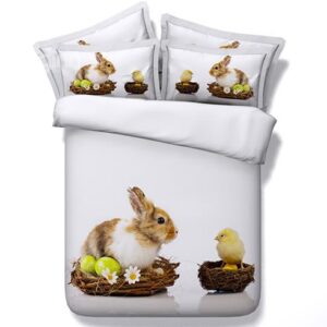Cute Rabbit and Chick Print Soft White 5-Piece Comforter Sets