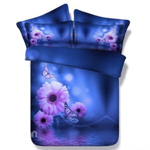 Daisy and Butterflies Print Blue 5-Piece Comforter Sets