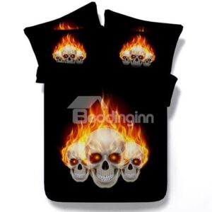Cool Fiery Skull Print Black 5-Piece Comforter Sets