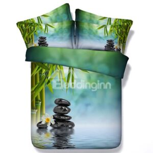 Fresh Bamboo and Cobblestone Print 5-Piece Green Comforter Sets