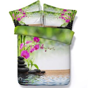 Graceful Butterfly Orchid Cobblestone and Bamboo Print 5-Piece Comforter Sets