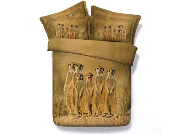 Lovely A Group of Standing Animal Print Brown 4-Piece Duvet Cover Sets