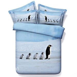A Group of Penguins Print Light Blue 4-Piece Duvet Cover Sets