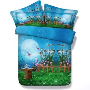 Dreamy Fairyland Print Blue 4-Piece Duvet Cover Sets