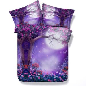 Dreamlike Moonlight Tree Flowers Print 4-Piece Duvet Cover Sets