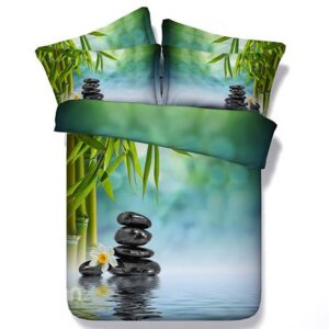 Fresh Bamboo and Cobblestone in River Print 4-Piece Duvet Cover Sets