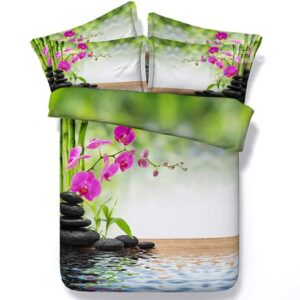 Graceful Butterfly Orchid Cobblestone Print 4-Piece Duvet Cover Sets