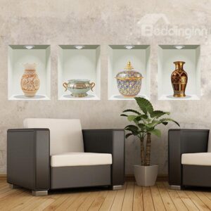 Wonderful Antique Vases Pattern 4-Piece Removable 3D Wall Stickers