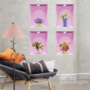 Gorgeous Flowers in Vases 4-Piece Removable 3D Wall Stickers