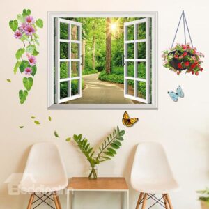 Wonderful Window View Lane in Forest Removable 3D Wall Stickers