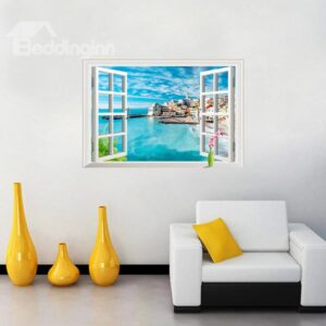 Fantastic Window View Dreamy Blue Ocean Coast Removable 3D Wall Stickers