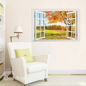 Wonderful Window View Natural Landscape in Autumn Removable 3D Wall Stickers