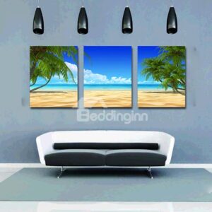 Wonderful Ocean and Beach Palm Tree 3-Panel Canvas Wall Art Prints