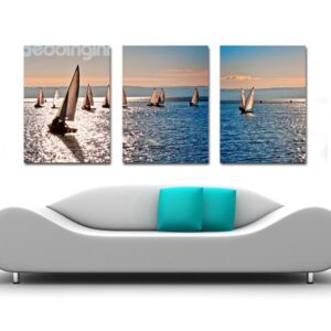 Creative Sailing Boats in the Quiet Sea 3-Panel Canvas Wall Art Prints