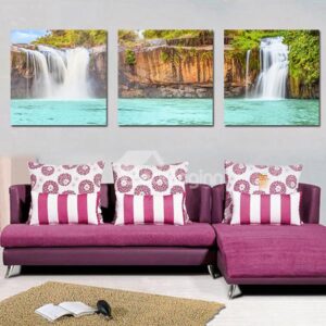 Amazing Natural Scenery Waterfall and Lake Hills 3-Panel Canvas Wall Art Prints