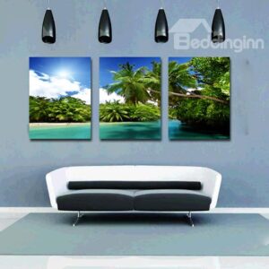 Wonderful Coastal Resort and Palm Trees 3-Panel Canvas Wall Art Prints