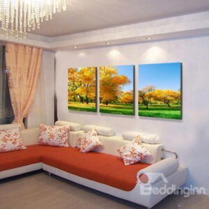 Picturesque Natural Scenery Golden Yellow Trees 3-Panel Canvas Wall Art Prints