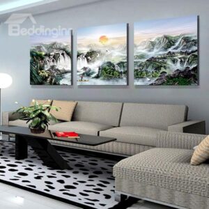 Amazing Sunrise in Mountains Bird's View 3-Panel Canvas Wall Art Prints