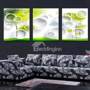 Modern Abstract Bubbles and Trees 3-Panel Canvas Wall Art Prints