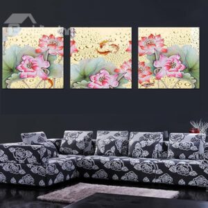 Gorgeous Lotus Flowers Pattern 3-Panel Canvas Wall Art Prints
