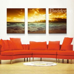 Amazing Seaaa Waves along the Beach 3-Panel Canvas Wall Art Prints