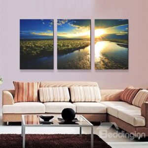 Picturesque Lake in Flittering Sun 3-Panel Canvas Wall Art Prints